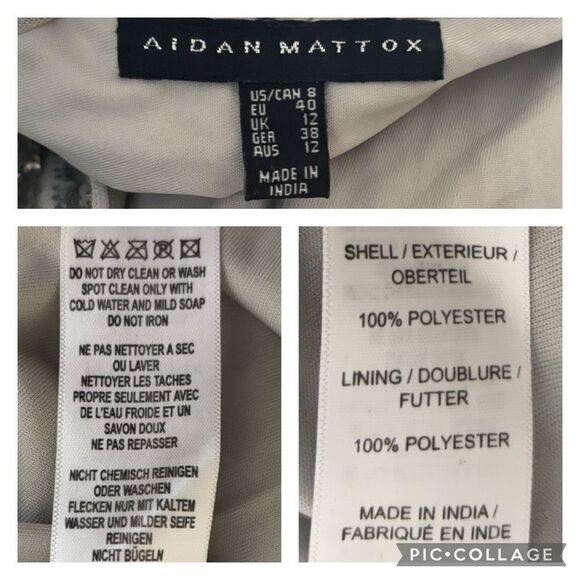 Aidan Mattox Gray Silver Sequin Mini Dress Long Sleeve Boat V Neck Women Size 8 - Picture 8 of 10